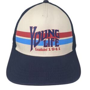 Young Life Trucker Hat Blue Beige One Size Mesh Back Snapback Graphic Print